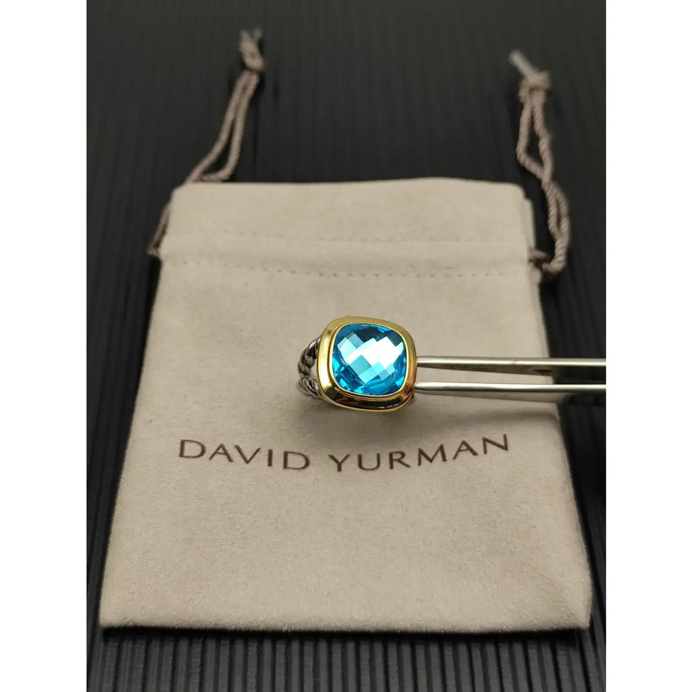 David Yurman two-tone square diamond and blue diamond ring - Picture 1 of 4